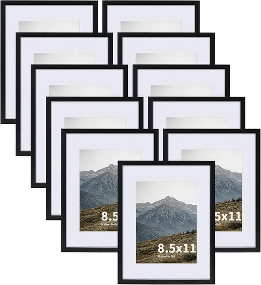 Rempry 8.5X11 Certificate Picture Frames Set of 11, Black 8.5x11 Photo Frames without Mat or Displays 6X8 Picture with Ma...