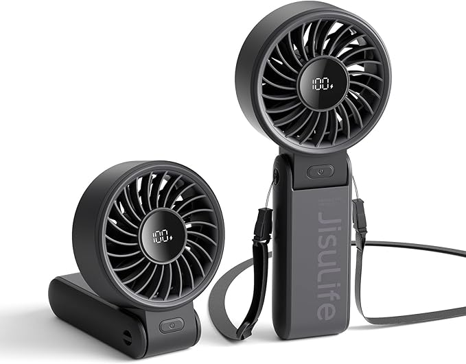 JISULIFE Handheld Fan Life7 – Ultimate Flexibility: Wide & Strong Airflow, 19.5H Max Cooling, 5000mAh Rechargeable, 5-Spee...