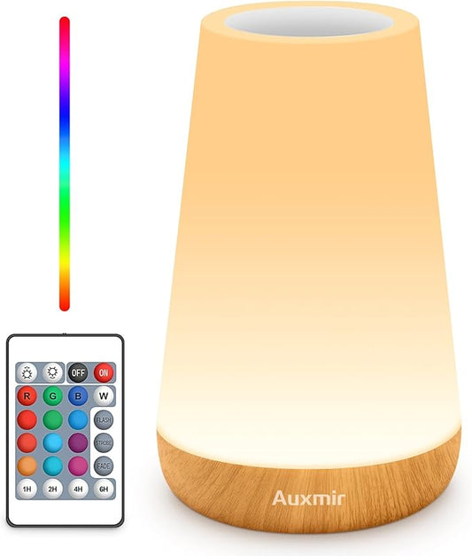 Auxmir LED Night Light Bedside Lamp Touch and Remote Control Dimmable Tabletop 13 RGB Colors Changing 5 Brightness Adjusta...