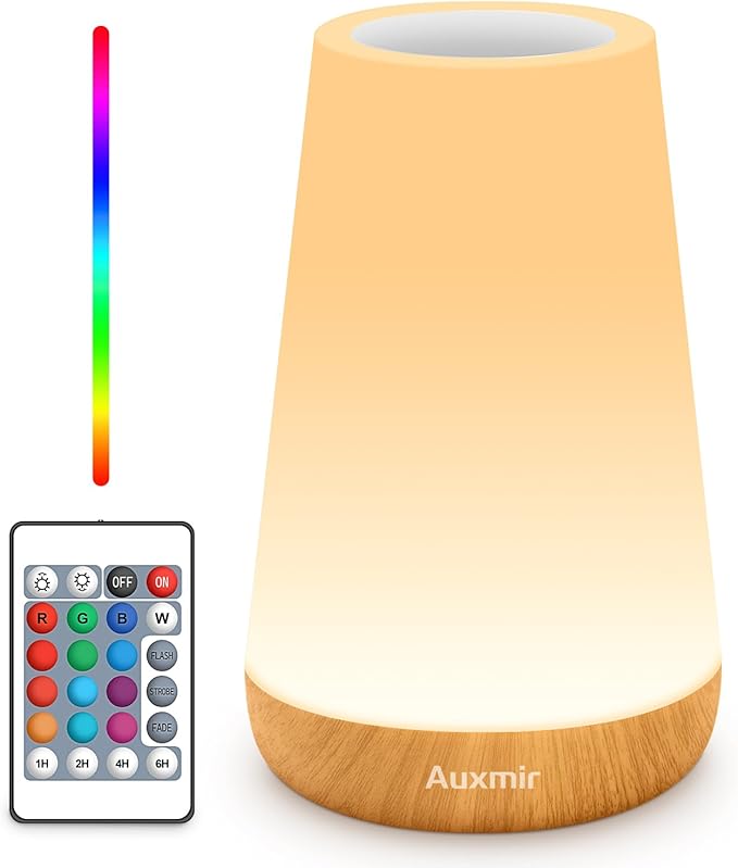 Auxmir LED Night Light Bedside Lamp Touch and Remote Control Dimmable Tabletop 13 RGB Colors Changing 5 Brightness Adjusta...