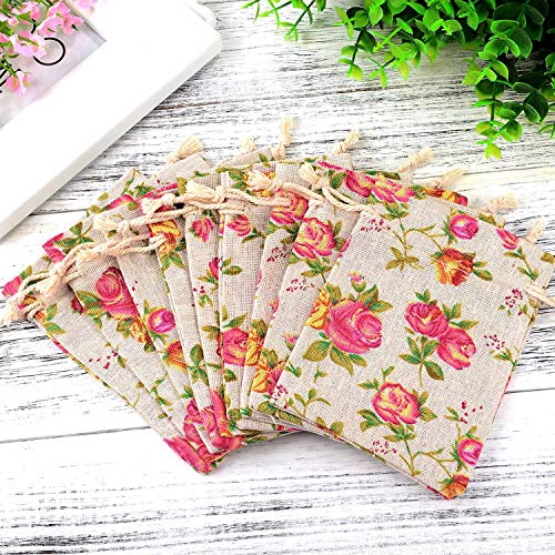 Pangda 30 Pcs 3.9 x 5.3 Inch Rose Drawstring Gift Bags Mother's Day Floral Jewelry Bags Packing Storage Floral Linen Sacks...