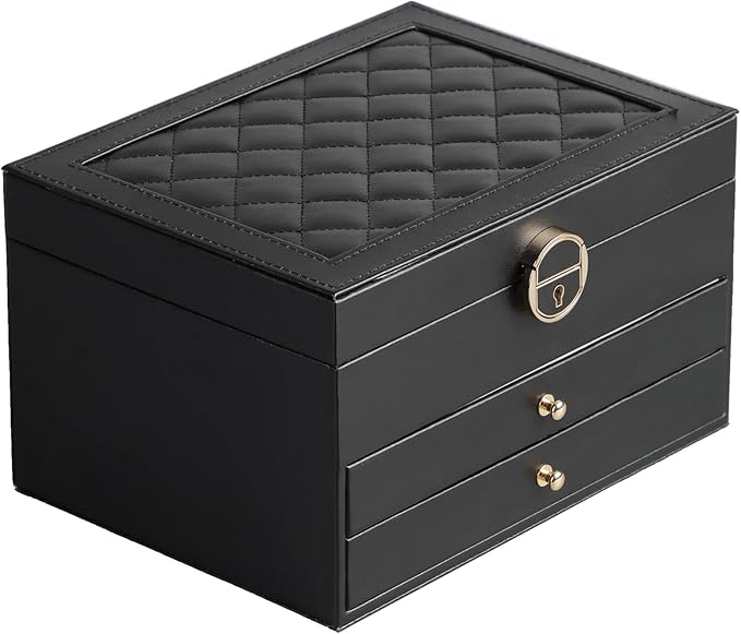 GUOER Jewelry Box for Women Girl Wife 3 Layers Large PU Leather Jewelry Organizer Storage Case with Two drawers Display fo...