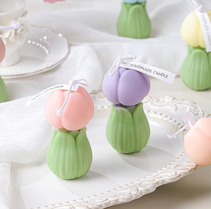 Tulip Flower Shape Scented Healing Candle,70G Flower In Bud Handmade Soy Wax Aroma Decorative Candle for Table Photo Prop ...