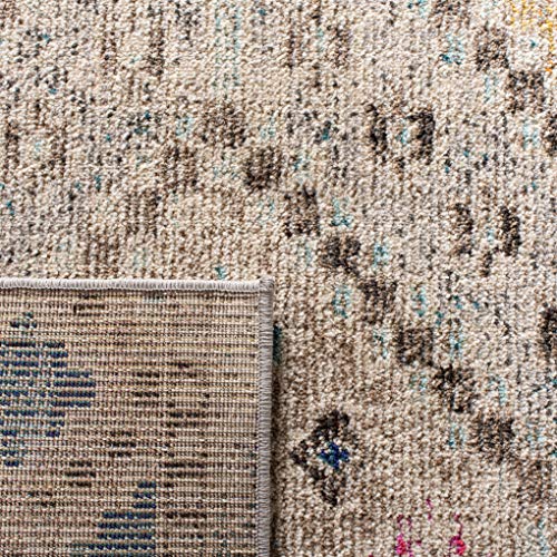 SAFAVIEH Madison Collection Area Rug - 5' Square, Grey & Yellow, Boho Diamond Distressed Design, Non-Shedding & Easy Care,...