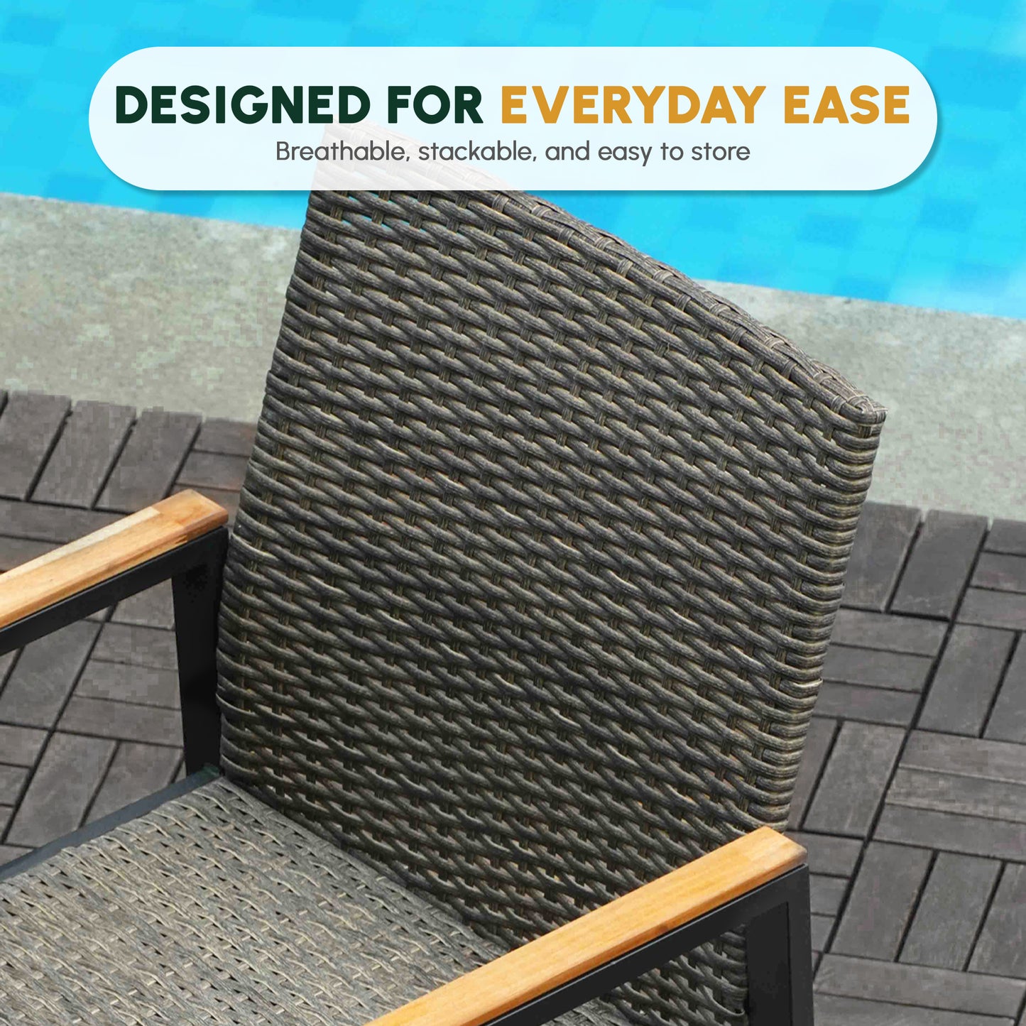 All Weather 7-Piece Patio Dining Table Sets, Patio Conversation Set Acacia Wood Table Top With Umbrella Hole, Rattan Outdoor, Brown Gray Color