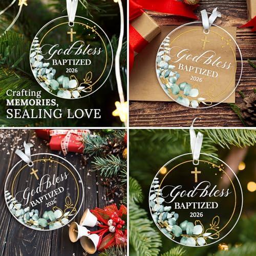 HEXMOZ Christian Easter Baptism Gifts for Boys, Girls, Adults - God Bless Baptized Ornament 2026 - Cross Christening Gift ...