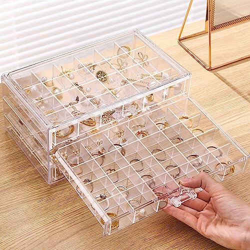CLUQMEIK Earring Organizer Box Clear Storage Acrylic for Earrings Necklace Organizer Jewelry Box with 72 Grids Storage Com...