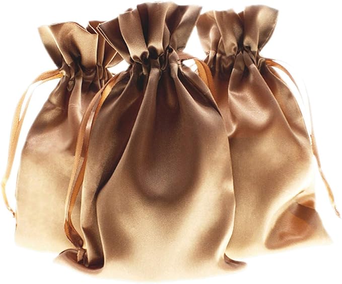 Knitial 50 Pack 3" x 4" Old Gold Satin Gift Bags with Drawstring, Mini Jewelry Pouches, Wedding Favor Bags for Baby Shower...