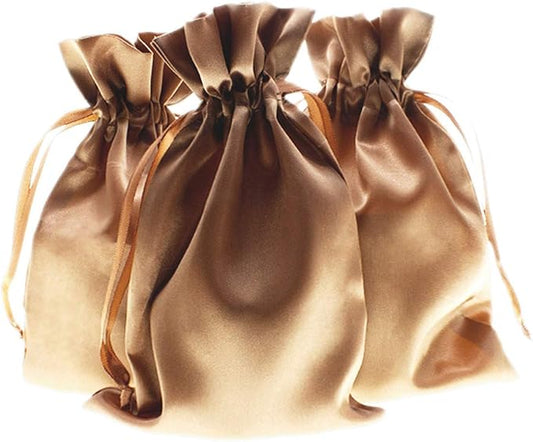 Knitial 50 Pack 3" x 4" Old Gold Satin Gift Bags with Drawstring, Mini Jewelry Pouches, Wedding Favor Bags for Baby Shower...
