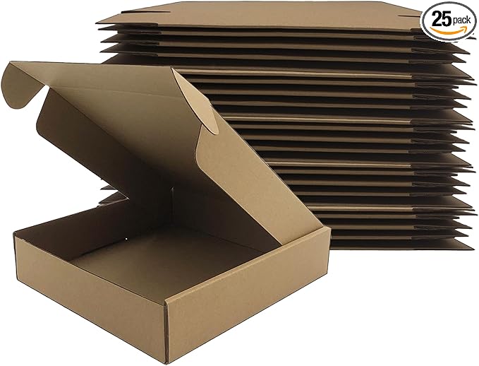9x9x2 Inches Shipping Boxes Set of 25, Brown Corrugated Mailing Cardboard Box Literature Mailer for Packing Small Business...