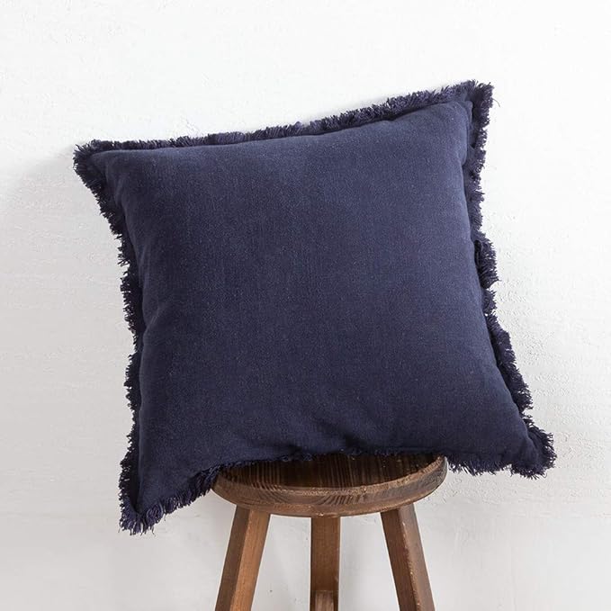 ATLINIA Linen Pillow Cover with Fringes Soft Solid Cushion Cover 20 x 20 Decorative Throw Pillow Cover for Couch Sofa Bed ...
