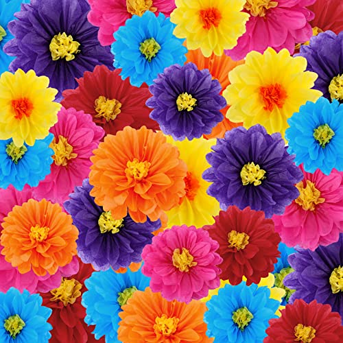 Geyee 36 Pcs Mexican Paper Flowers Colorful Fiesta Tissue Paper Flowers Pom Poms Mexican Carnival for Floral Party Backdro...