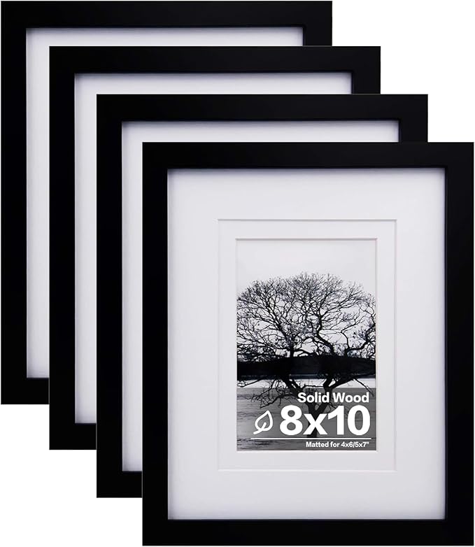Egofine 8x10 Picture Frames Set of 4, Made of Solid Wood Covered by Plexiglass 4x6 and 5x7 with Mat or 8x10 without Mat, f...