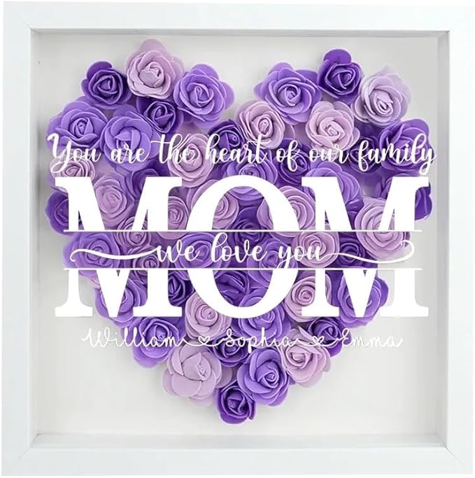 You are The Heart of Our Family , Family Personalized Custom Flower Shadow Box, for Mom, Grandma
