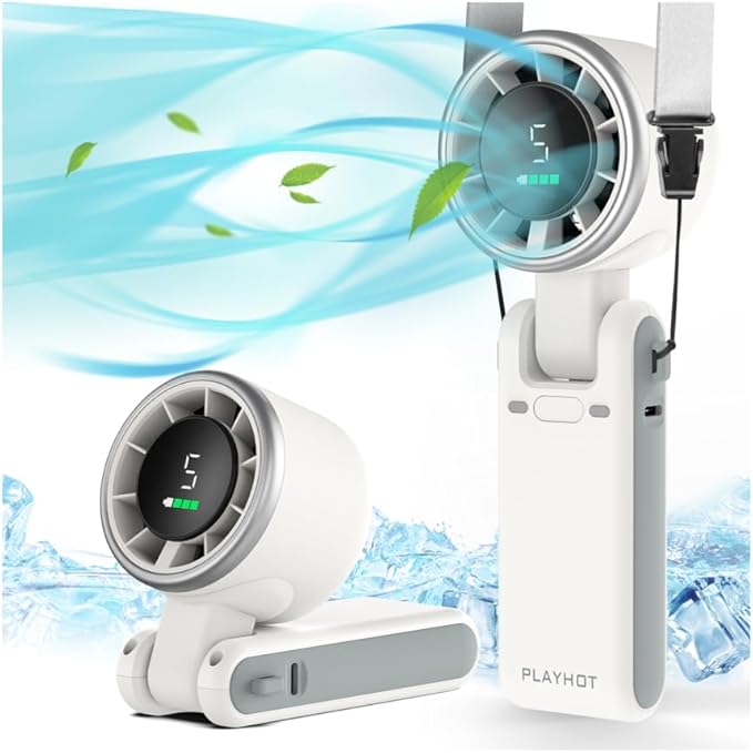 PlayHot Portable Handheld Turbo Fan, 5 Gear Wind, Battery Operated, Up to 12 Working Hours, 3 IN 1 Hand Fans with Air Turb...
