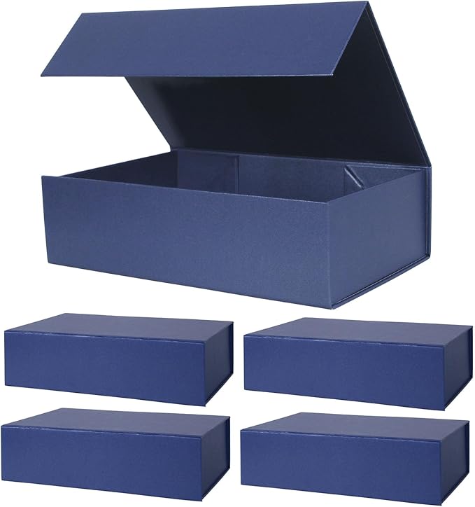 Aimyoo Navy Blue Magnetic Gift Boxes with Lids 10.5x7x3 in, Medium Bridesmaid Groomsman Proposal Box, Rectangle Collapsibl...