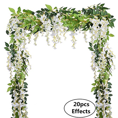 DearHouse 4Pcs 6.6Ft/Piece Artificial Flowers Silk Wisteria Garland Artificial Wisteria Vine Rattan Silk Hanging Flower fo...