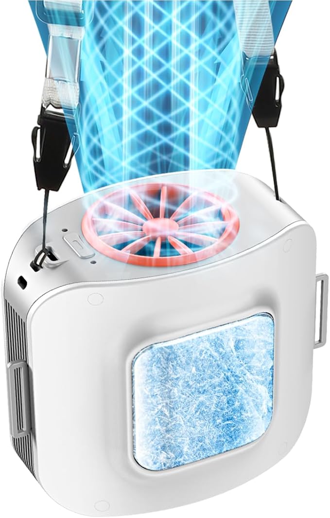 Vangue 10000mAh Portable Waist Fan with 2 Detachable Straps and Cooling Plate, Rechargeable 13500RPM Personal Fan, Hands-F...
