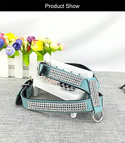 Newtensina Fashion Puppy Harness with Diamantes and Lead Cute Girl Bling Dog Harness with Bling Leash for Small Dogs - Blu...