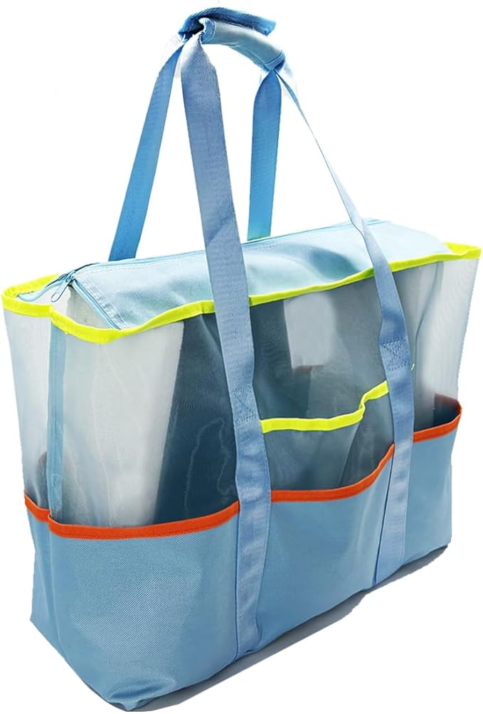 iYuening Tote Bag with Zipper Water Resistant，Work Tote Bag, Extra Large Mesh Beach Bag,Travel Bag for Women Man