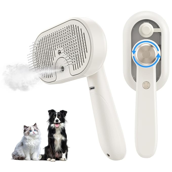 Cat Brush for Shedding, 2026 Upgraded Mist Spray & Self Cleaning Slicker Brush for Indoor Cats & Dogs, Pet Steam Brushes R...