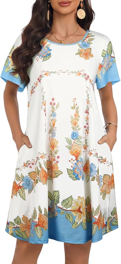 My Sky Summer Dresses for Women 2026 Casual Short Sleeves Tshirt Flowy Beach Plus Size Sundress with Pockets
