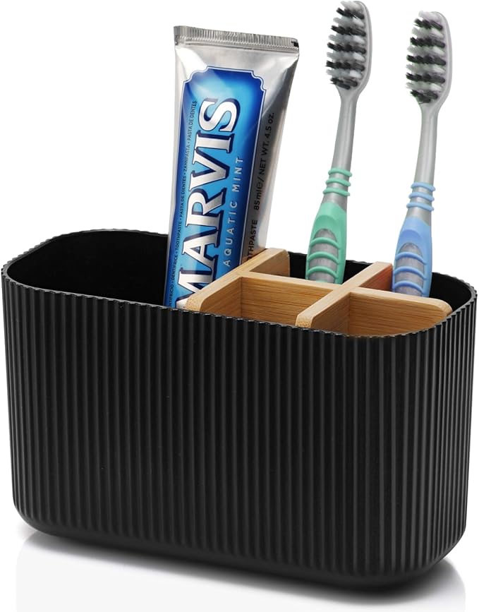 GFWARE Black Toothbrush Holder - Bamboo Toothbrush Holders for Bathrooms Electric Toothbrush Holder Organizer Kids Toothbr...
