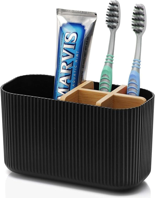 GFWARE Black Toothbrush Holder - Bamboo Toothbrush Holders for Bathrooms Electric Toothbrush Holder Organizer Kids Toothbr...