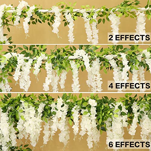 Apeair Wisteria Artificial Flowers Garland, 2Pcs Total 14.4ft Silk Faux Wisteria Vine Kit, Hanging Flower Plant for House ...