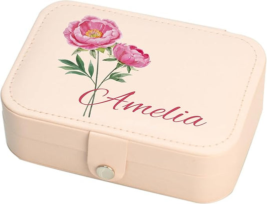 Customizable Rectangle PU Leather Jewelry Box – Personalized with Birth Flower & Name | Detachable Interior | UV or Vinyl ...