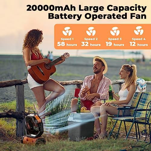 VOSFEEL Camping Fan - 20000mAh Battery Powered Fan Rechargeable with LED Lantern - Portable Outdoor Tent Fans with Hanging...