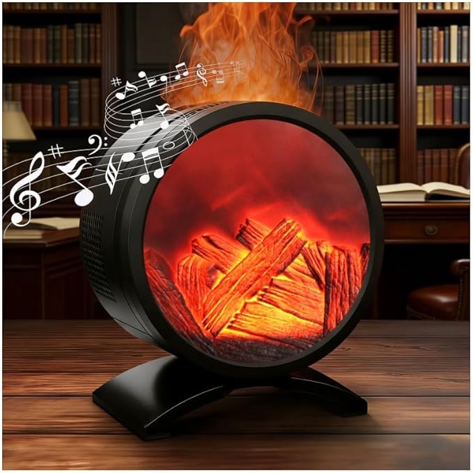 Fireplace Flame Oil Diffuser with Speaker & 260mL Fire Oil Diffuser,Essential Oil Diffuser 5 Color Fire Aroma Diffuser Aro...