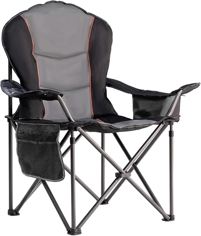 Foristrail Large Camping Chair with Side Table Heavy Duty 500LBS - Folding Outdoor Chair with Cooler Bag (Black & Gray, 1 ...