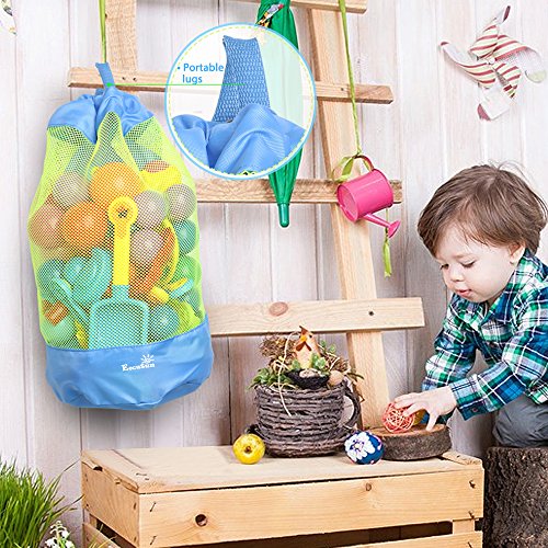 EocuSun Large Mesh Beach Bag Tote Durable Sand Away Drawstring Beach Backpack Swim and Pool Toys Balls Storage Bags Packs,...