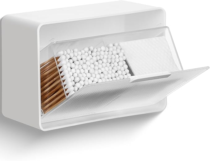 KIMERSE Qtip Holder, Wall Mount Qtip Holder Organizer for Bathroom Cotton Swabs, Balls, Cosmetic Cotton Pads, Dental Floss...