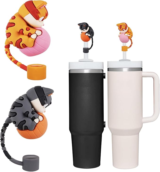 2 PC Cute Cat Straw Toppers, Straw Covers Cap For Stanley Cup 30 40 Oz, Funny Tumbler Stanley Cup Accessories Set