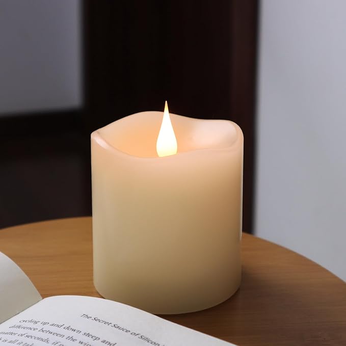 TECHLONG Flameless Candles Battery Operated with Timer, 3D Moving Flame Flickering, Last 600+ Hours Battery Candles, 3" x ...