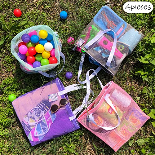 hsmyank 4Pieces Cute Mesh Pool Tote Bags,Mesh Beach Bags With Drawsting For Swim,Travel,Party
