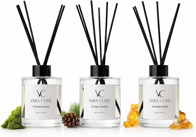 Reed Diffuser Set - 3 Pack (4.0 fl oz Each) - Long Lasting Home Fragrance Diffuser Sticks for Home, Office & Bathroom - Am...