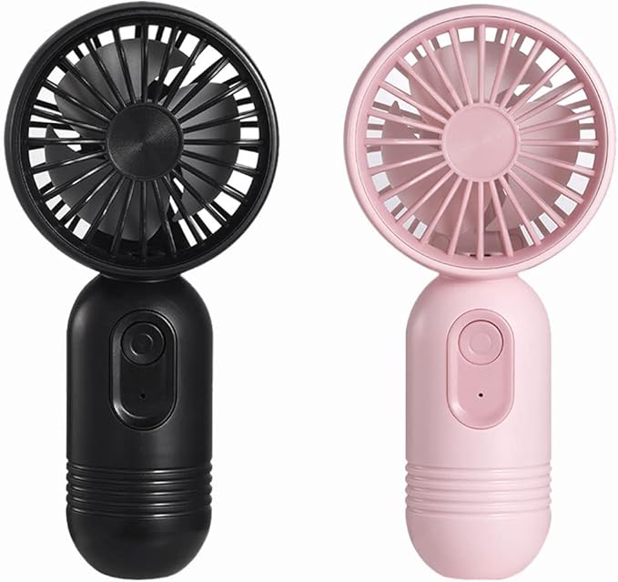 Mini Portable Fan 2 Pack, Cute Handheld Fan Battery Operated Lightweight Small Personal Fan with 3 Speeds and USB Recharge...