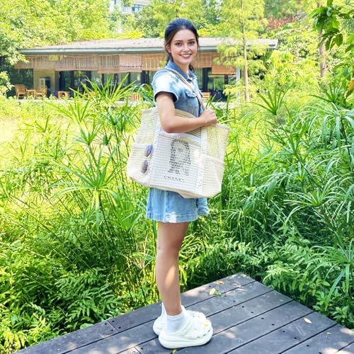 Fammart Mesh Beach Bag for Women, Casual Hobo Bags Large Beach Tote for Pool Travel Cruise Vacation Essentials