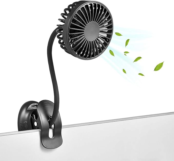 Glovion Clip On USB Mini Desk Fan with Emergency Power Bank, Battery Operated Rechargeable Portable Fan - Flexible Neck, 3...