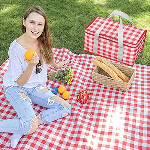 Insulated Picnic Cooler Bag - Zippered Top, Keeps Hot or Cold - Perfect for Picnics, Beach, Food Delivery & Outdoor (13.8x...