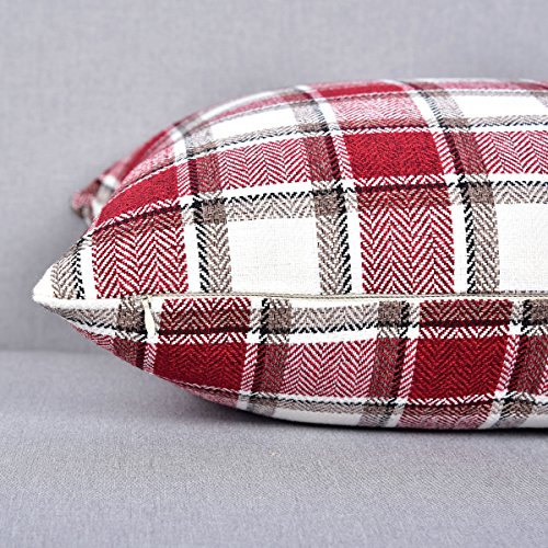 NATUS WEAVER 2 Piece Burgundy White Checker Pillow Case Soft Linen Square Decorative Throw Cushion Cover Pillowcase with H...