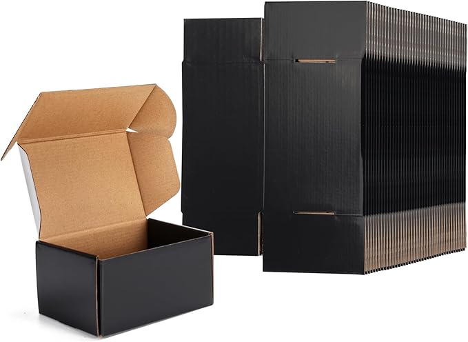 EXYGLO 40 Pack 6x4x3 Shipping Boxes, Black Corrugated Cardboard Boxes for Packaging Small Business, Moving, Shipping, Mail...