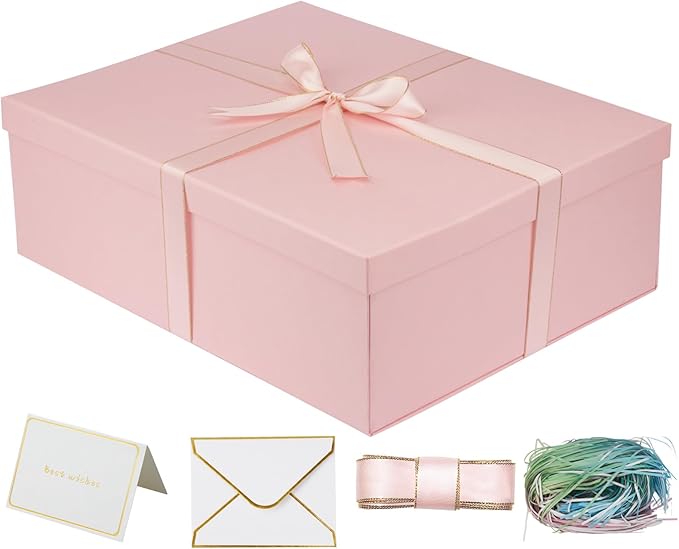 YINUOYOUJIA Large Gift Box 16.5x13x5.5 inches,Pink Gift Box for Presents,Birthday,Valentine's Day,Mother's Day,Christmas,A...