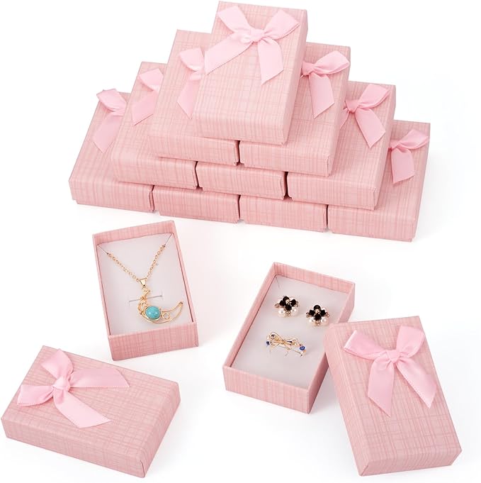 Craftdady 12 pcs Jewelry Gift Box Set Empty Packaging Cases with Bowknot Rectangle Cardboard Paper Jewelry Boxes with Lid ...