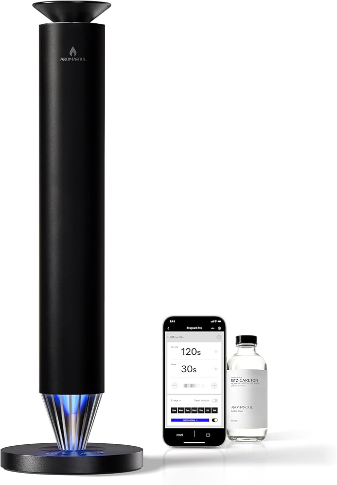Wireless Rechargeable Hotel Scent Diffuser Starter Kit - 1500 Sq Ft Coverage, Alloy Atomization System,Mood Light,Waterles...