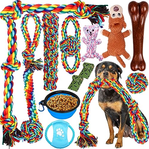 XLMYS Dog Toys for Aggressive Chewers 13 Pack，Indestructible Tug of War Toys for Small, Medium, Large Dog Breeds, Teeth Cl...