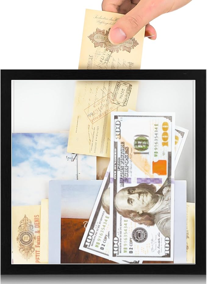 8x8 Traveler Adventure Shadow Box Frame Memory Box for Keepsakes Top Loading Shadow Keepsake Box with Slot for Concert Tra...